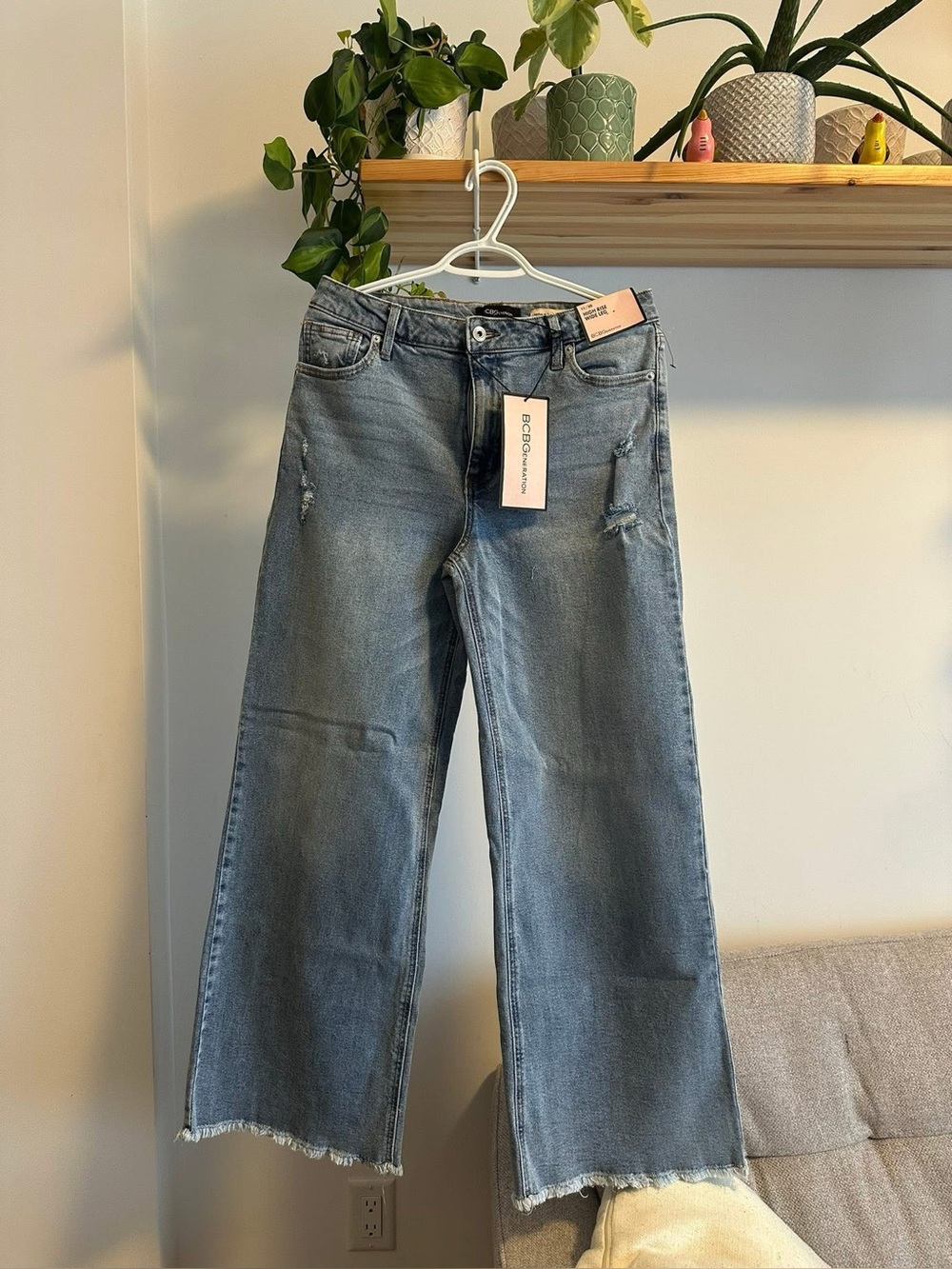 BCBGeneration Light Blue Distressed Wide-Leg Jeans